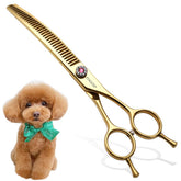 FOGOSP tijeras curvas de adelgazamiento para perros, 7 pulgadas, acabado dorado, definición suave