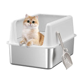 Fooalgo bandeja de acero inoxidable para gatos, vista superior con tapa