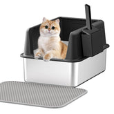 Fooalgo caja de arena de acero inoxidable con tapa abierta facilita el acceso de la mascota