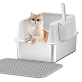 Fooalgo inodoro para gatos de acero inoxidable con tapa XL, ideal para gatos grandes.