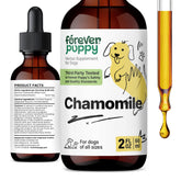 Forever Puppy Gotas de manzanilla para perros, frasco, apoyo digestivo suave tras las comidas.