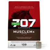Formula 707 MuscleMx, botella de suplemento, ayuda a definir la musculatura del caballo.