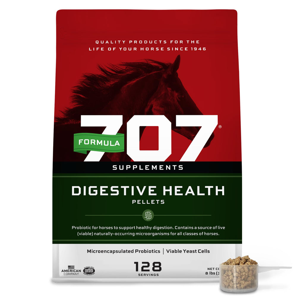 Formula 707 suplemento digestivo para caballos, envase de 8 lb, apoyo digestivo.