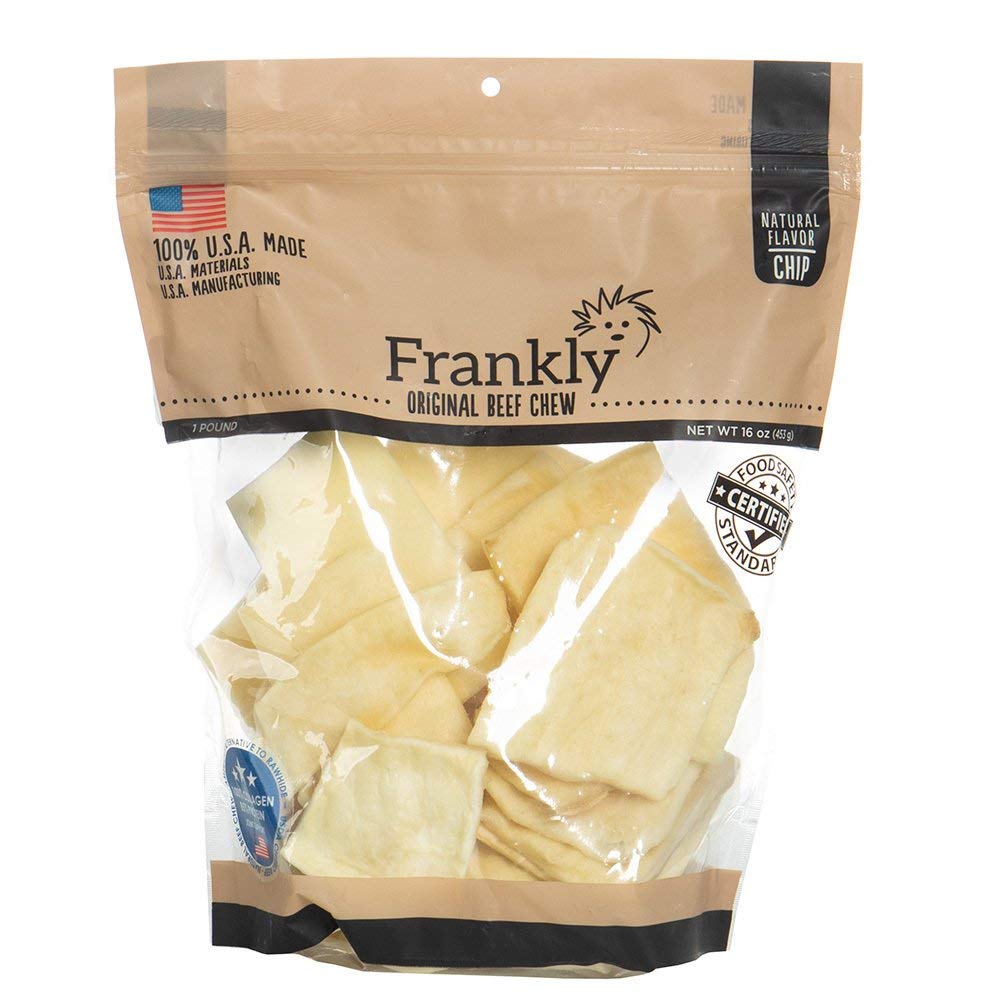 Frankly chips de carne para perros, snack crujiente para masticar y apoyar el cuidado dental.