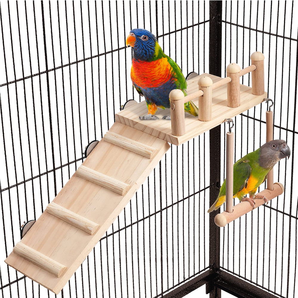 FrgKbTm perchas plataforma con columpio para aves pequeñas, promueve juego activo