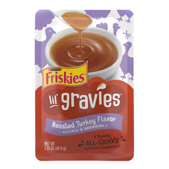 Friskies Lil' Gravies salsa de pavo asado sobre comida húmeda para más sabor