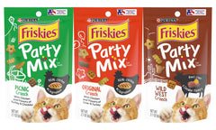 Friskies Party Mix Variedad Pack: empaque para mantener frescura y sabor.