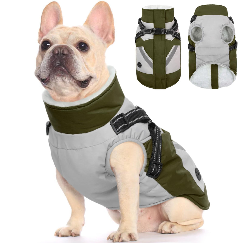 FUAMEY chaqueta de invierno para perro pequeño con arnés integrado, impermeable para paseos diarios