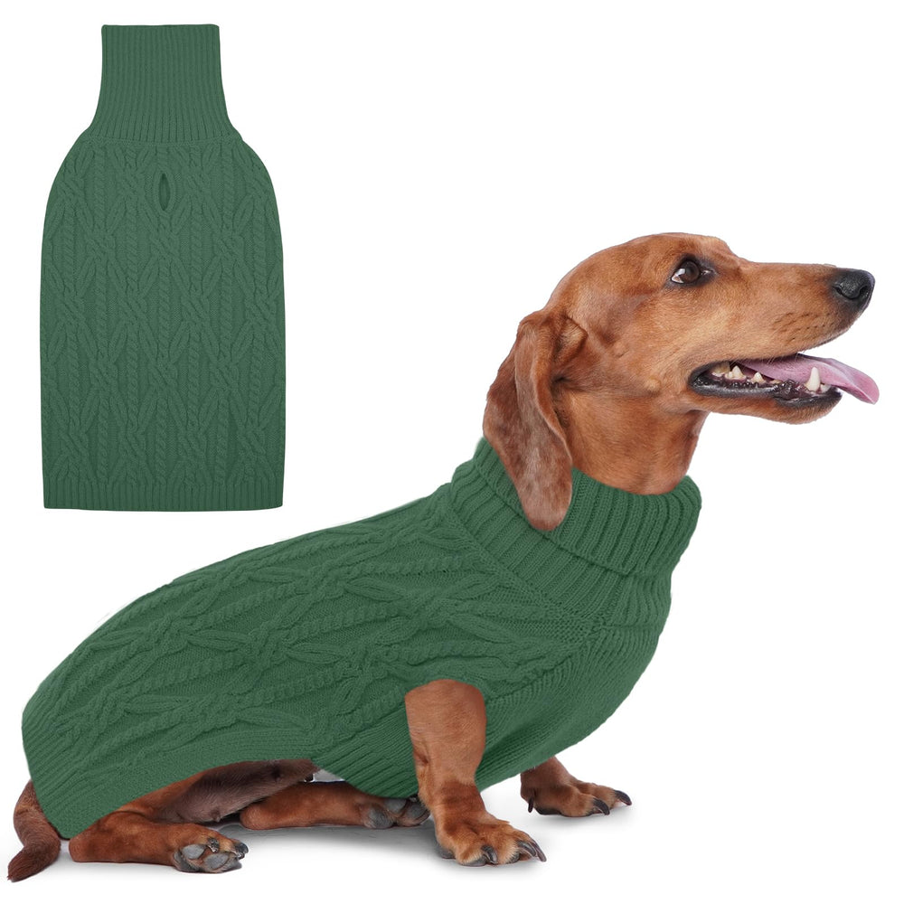 FUAMEY suéter para perros con trenza verde, vista frontal y cálido