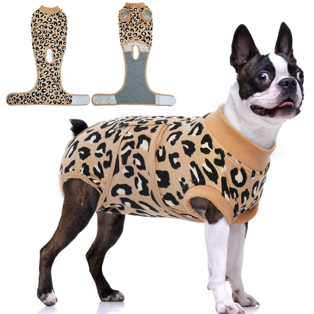 FUAMEY traje de recuperación para perro, frente marrón leopardo, fácil de colocar y protege la herida.