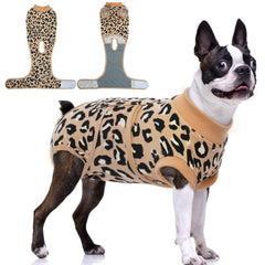 FUAMEY traje de recuperación para perro, frente marrón leopardo, fácil de colocar y protege la herida.
