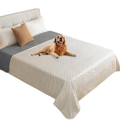 Manta-impermeable Fuguitex para perro en crema y gris protege muebles.