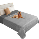 Manta impermeable para perros Fuguitex sobre sofá protege el mueble.