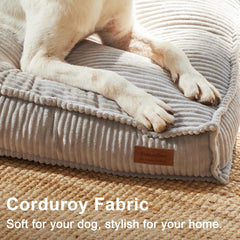 Cama FUKUMARU de corduroy con funda lavable, fácil limpieza tras juego activo.