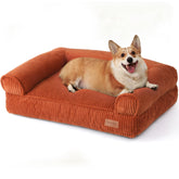 Cama para perros FUKUMARU corduroy naranja, 36 pulgadas, cálida y cómoda.