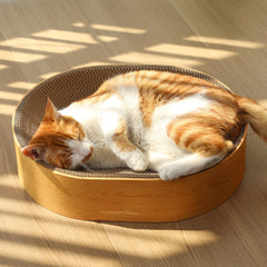 FUKUMARU cama-rascador-gato-oval: apoyo ergonómico para rascar y estirarse.