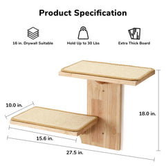 FUKUMARU estantería de pared para gatos, madera maciza de caucho y acabado duradero.