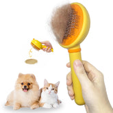 Cepillo para gatos Funbuddy con auto-limpieza que elimina pelo suelto en casa.