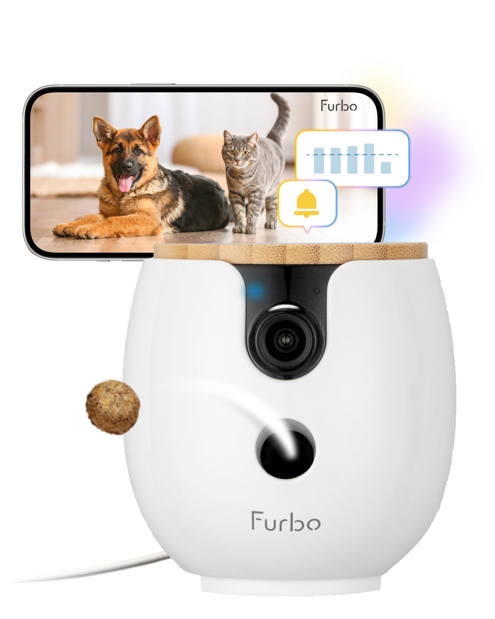 Furbo Mini 360° con giro de golosinas para premiar y calmar a tu mascota.