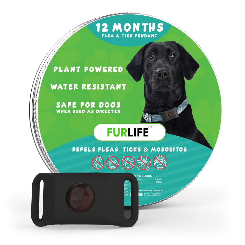 Etiqueta FurLife para perros impermeable, ideal para paseos y aventuras al aire libre.