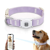 Furrigo collar AirTag integrado con código QR para ubicación rápida.