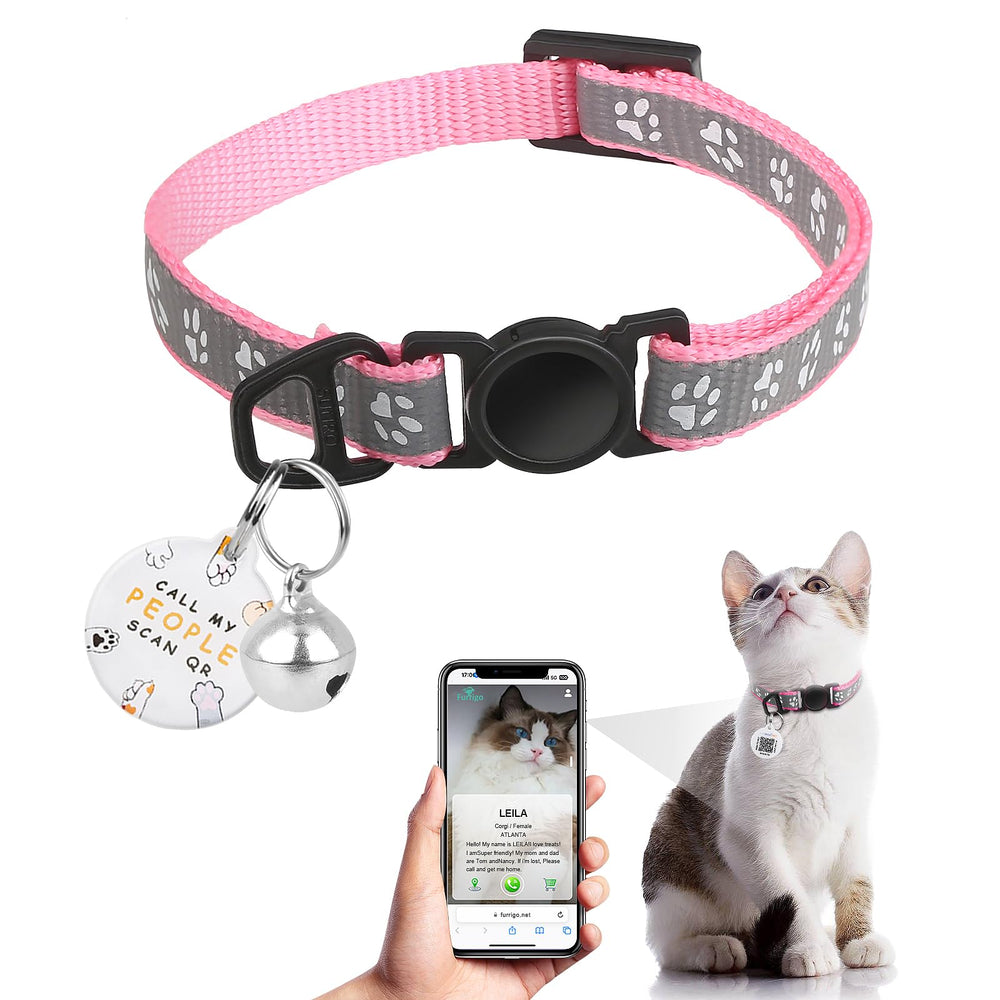 Collar Furrigo con código QR y etiqueta de nombre para identificación rápida.