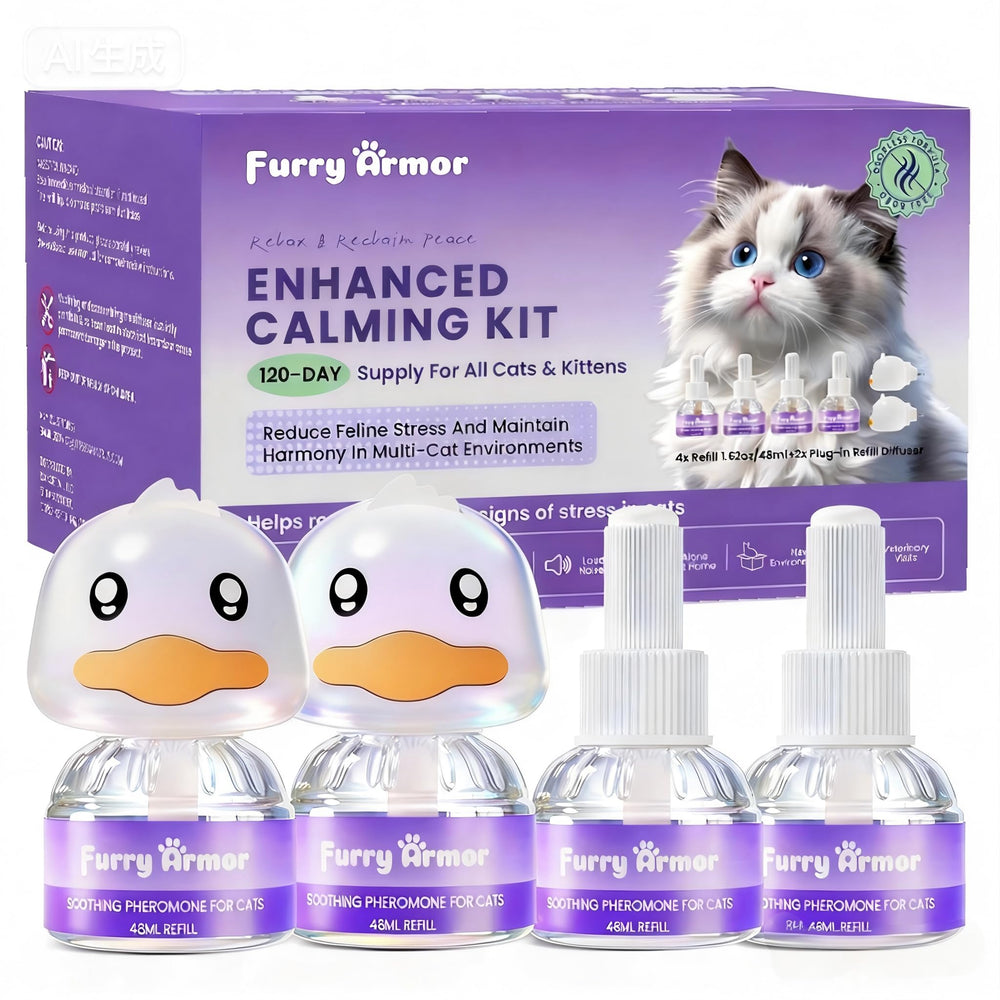 FURRY ARMOR difusor calma gatos base 1 en sala para tranquilidad.