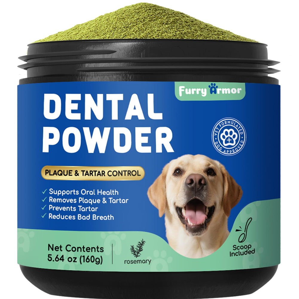 FURRY ARMOR Polvo dental en frasco, suministro de 60 días para perros y gatos.