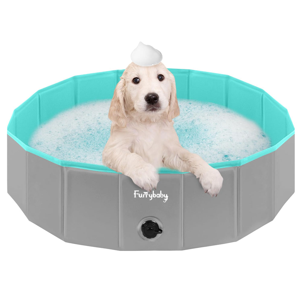 Furrybaby piscina plegable para perros, vista lateral, ideal para juegos al aire libre.