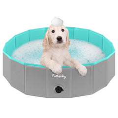 Furrybaby piscina plegable para perros, vista lateral, ideal para juegos al aire libre.