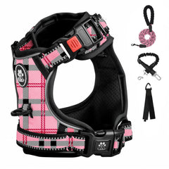 Arnés FURRYFECTION con cuadros y anillo trasero para paseos seguros.