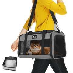 Transportín Furtent para mascotas bajo el asiento, ideal para viajar en avión.