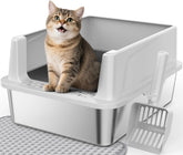 FURTIME bandeja para gato inoxidable con tapa frontal para privacidad y control de olores