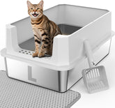 FURTIME caja de arena de acero inoxidable con tapa, diseño robusto para uso diario.