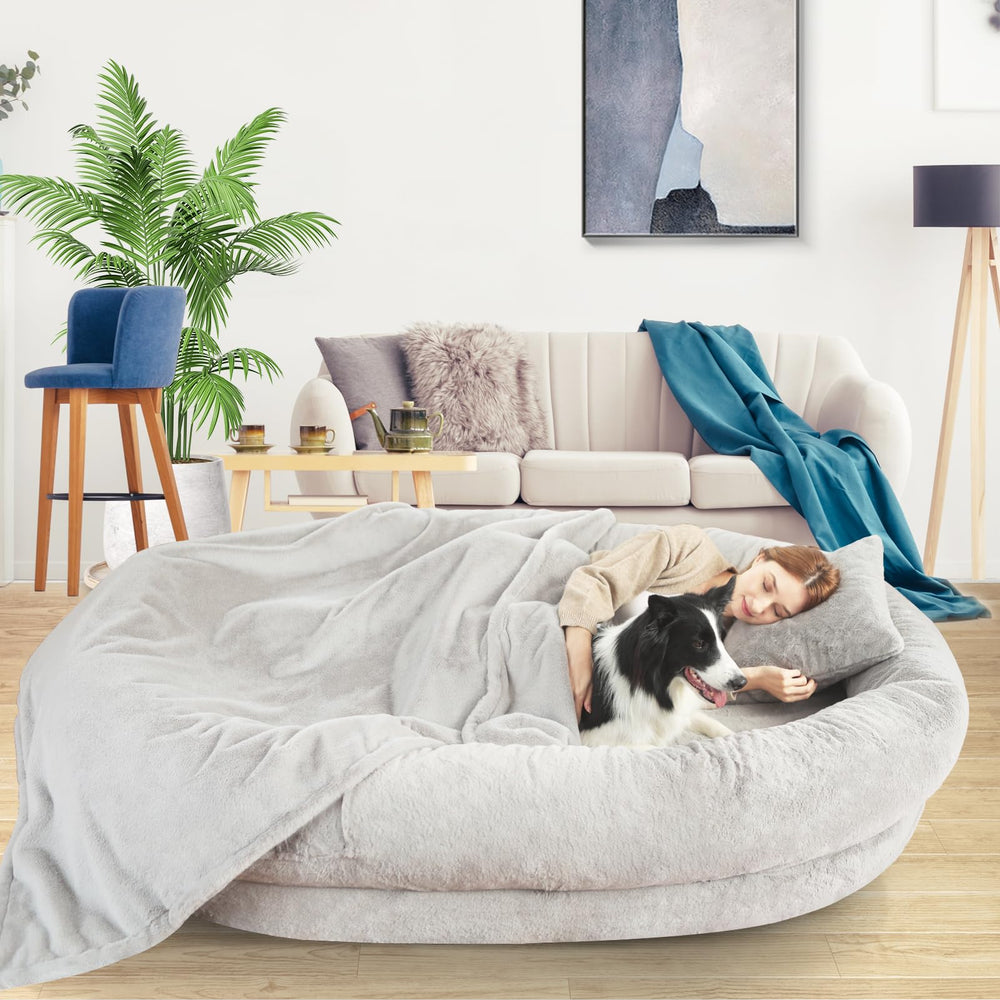 Cama Fvkind para humano y perro grande en vista general, ideal para adultos y mascotas