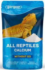 Calcio para reptiles en polvo ultrafino de Gargeer, listo para espolvorear en la comida.