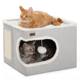 Garnpet cama gato cubo cueva gris ofrece refugio cómodo para siestas.