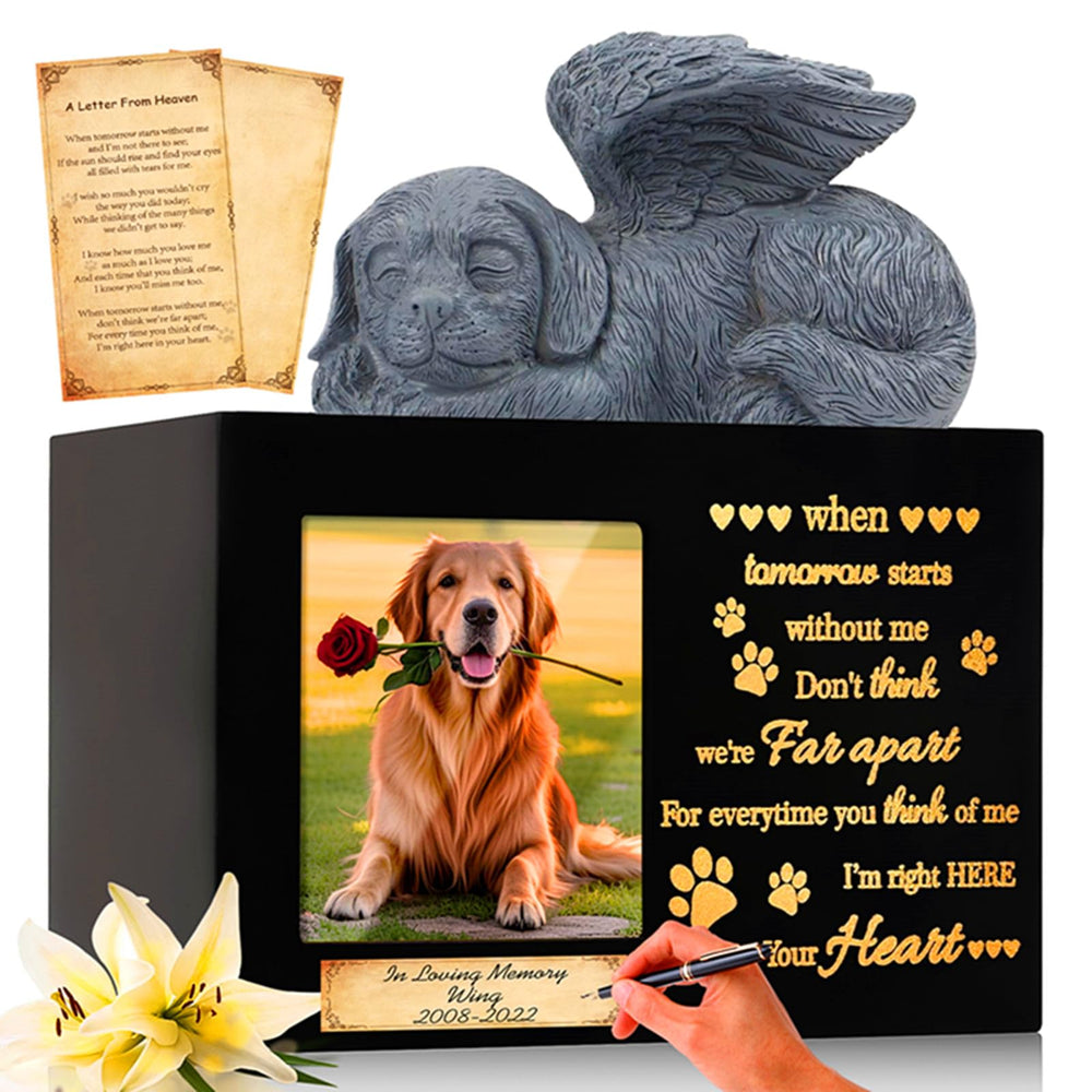 Geamuo urna de madera con marco de foto para mascota y memorial duradero