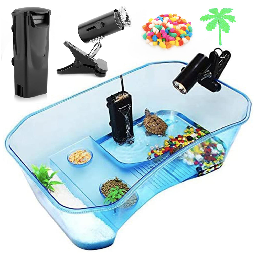 Geegoods Turtle Tank frontal, hábitat compacto ideal para tortugas.