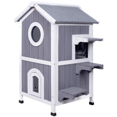 GEGURI casa exterior gatos dos pisos ofrece espacio amplio para 2-3 felinos.