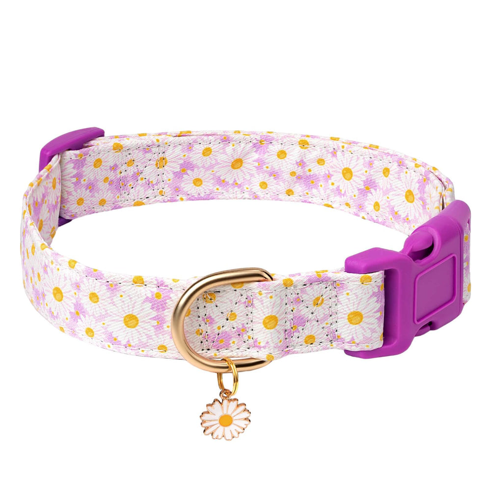 Collar Gelwoo con hebilla ajustable y flor lila para paseos cómodos