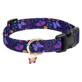 Collar Gelwoo con hebilla ajustable y mariposa púrpura, cómodo para paseos diarios