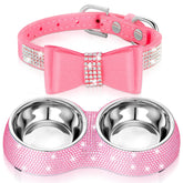 Conjunto Gerrii: platos dobles rosados para mascotas, práctico para alimentar dos animales a la vez.