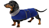 Geyecete suéter dachshund-impermeable azul protege contra lluvia y viento.