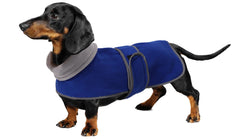 Geyecete suéter dachshund-impermeable azul protege contra lluvia y viento.