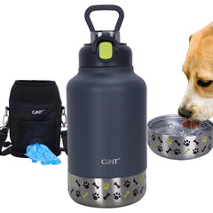 Botella GiNT aislada de 37oz para perros y humanos, mantiene agua fresca en caminatas.