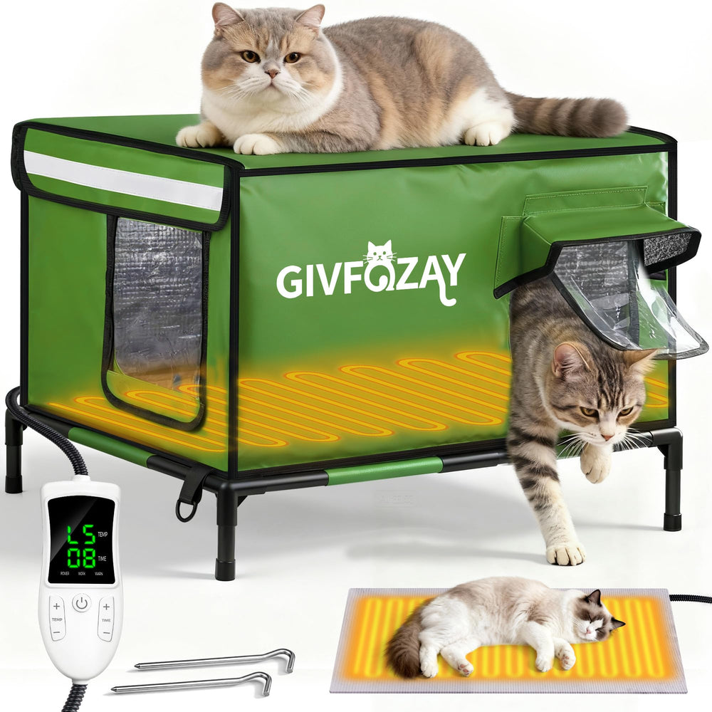 GIVFOZAY casa-gato calentada frente: refugio cálido para gatos al aire libre