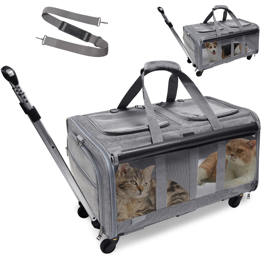 GJEASE transportín para dos gatos con compartimento doble, ideal para viajar.