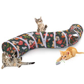 Glittme túnel para gatos en forma de S azul, perfecto para juego y exploración.