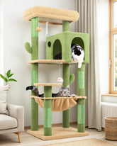 Globlazer arbol-gato cactus torre 53pulgadas, tapizado verde y marrón; favorece juego y descanso.